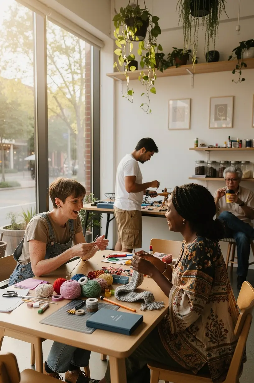 Hobby co-working space fostering creative collaboration and tools.
